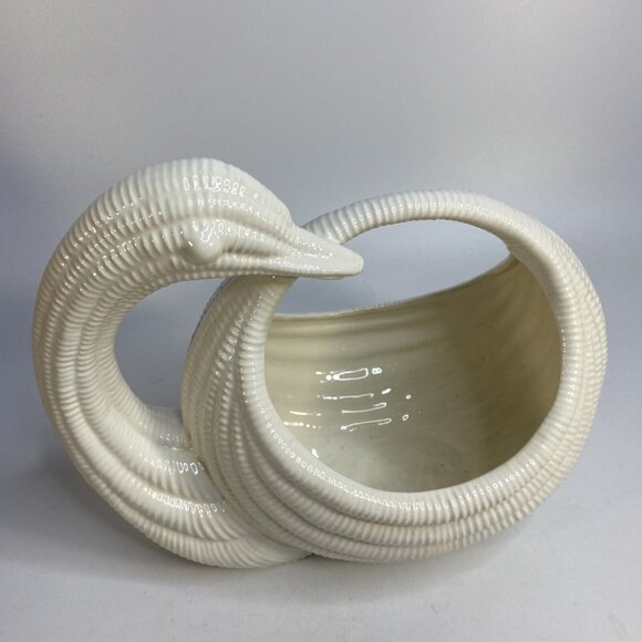 Vtg Atlantic Mold Swan Planter Cachepot Basket White Ceramic Duck Goose - Picture 2 of 6